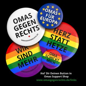 Omas Support Shop - Buttons, Aufkleber und mehr.